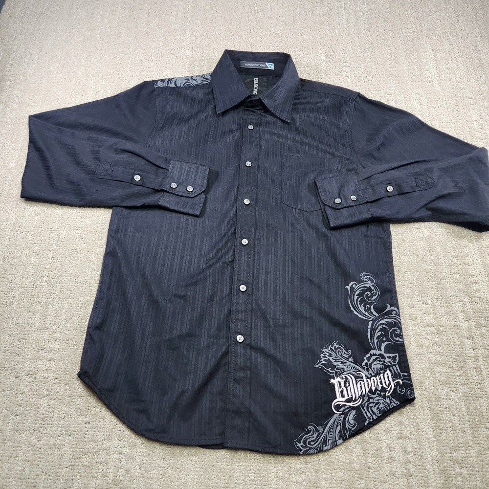 Vintage Billabong Shirt Men Small Big Logo Button Up Black Surf Skate Y2K Skull